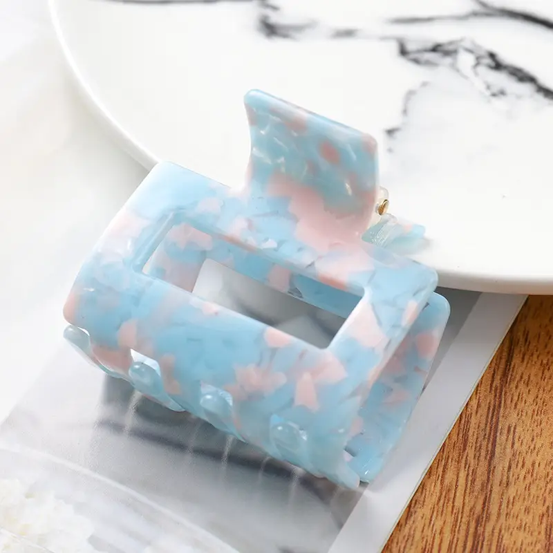 Blue Acrylic Hair Clip for Women Square Top Pony Tail