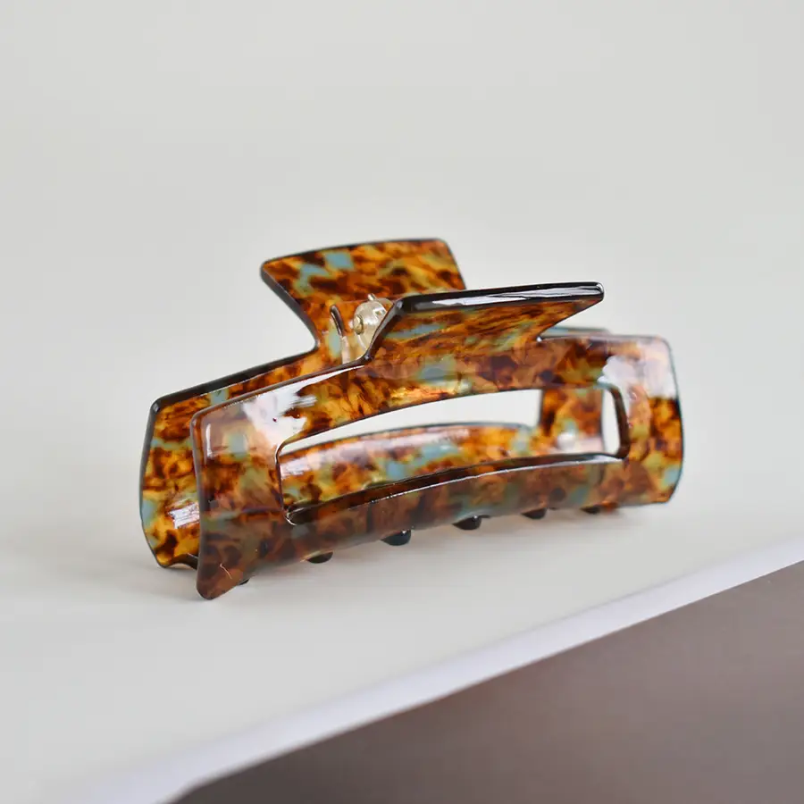 Blue Acrylic Hair Clip for Women Square Top Pony Tail
