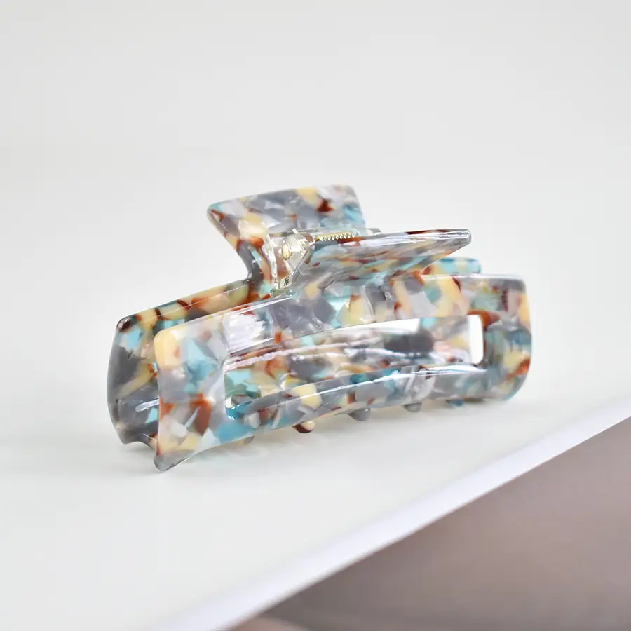 Blue Acrylic Hair Clip for Women Square Top Pony Tail