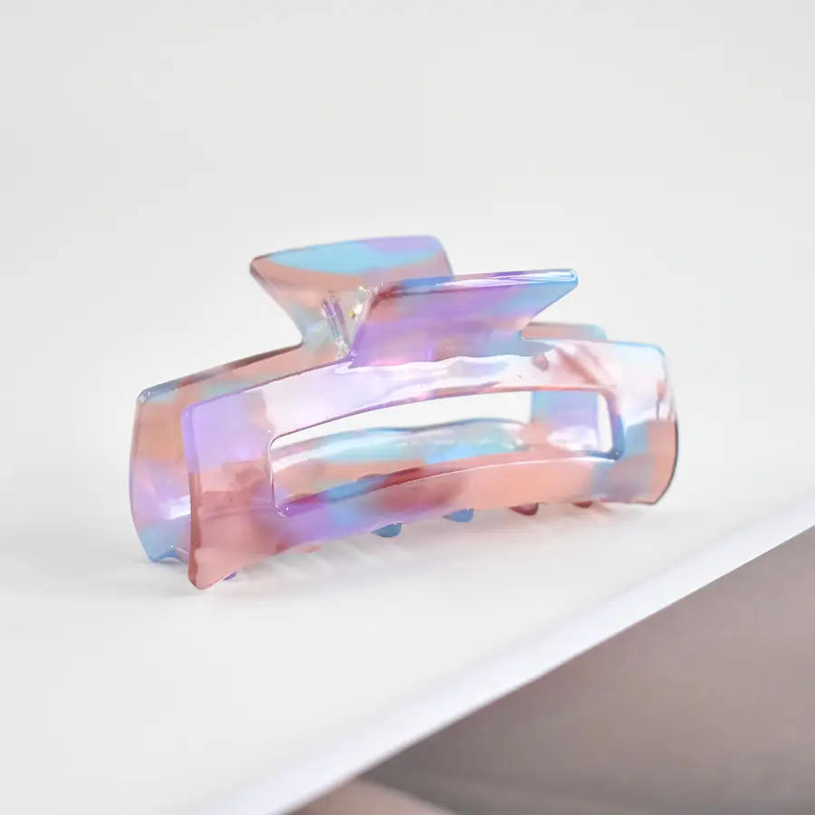 Blue Acrylic Hair Clip for Women Square Top Pony Tail