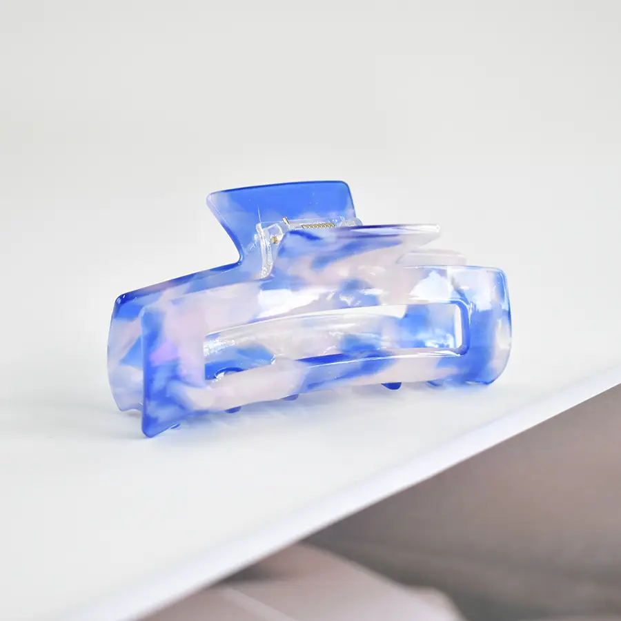 Blue Acrylic Hair Clip for Women Square Top Pony Tail