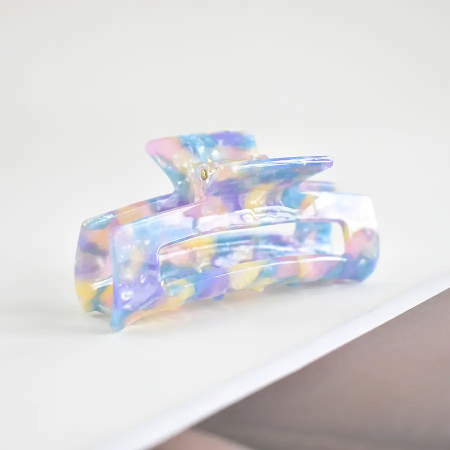 Blue Acrylic Hair Clip for Women Square Top Pony Tail
