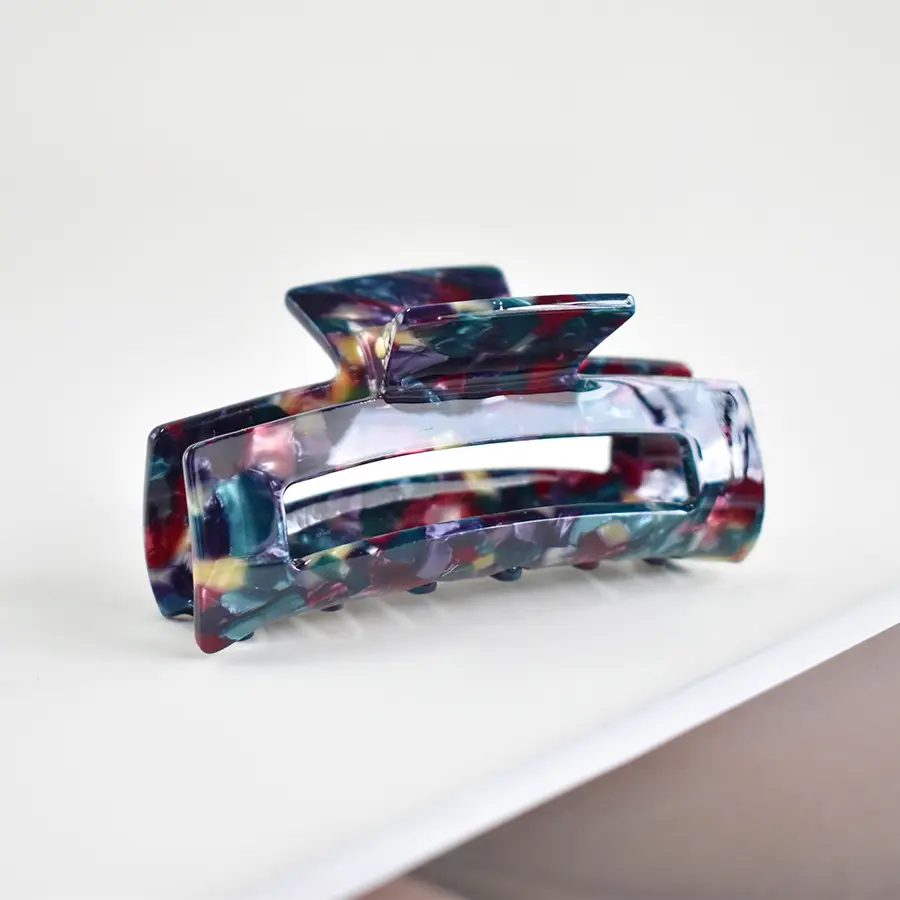 Blue Acrylic Hair Clip for Women Square Top Pony Tail