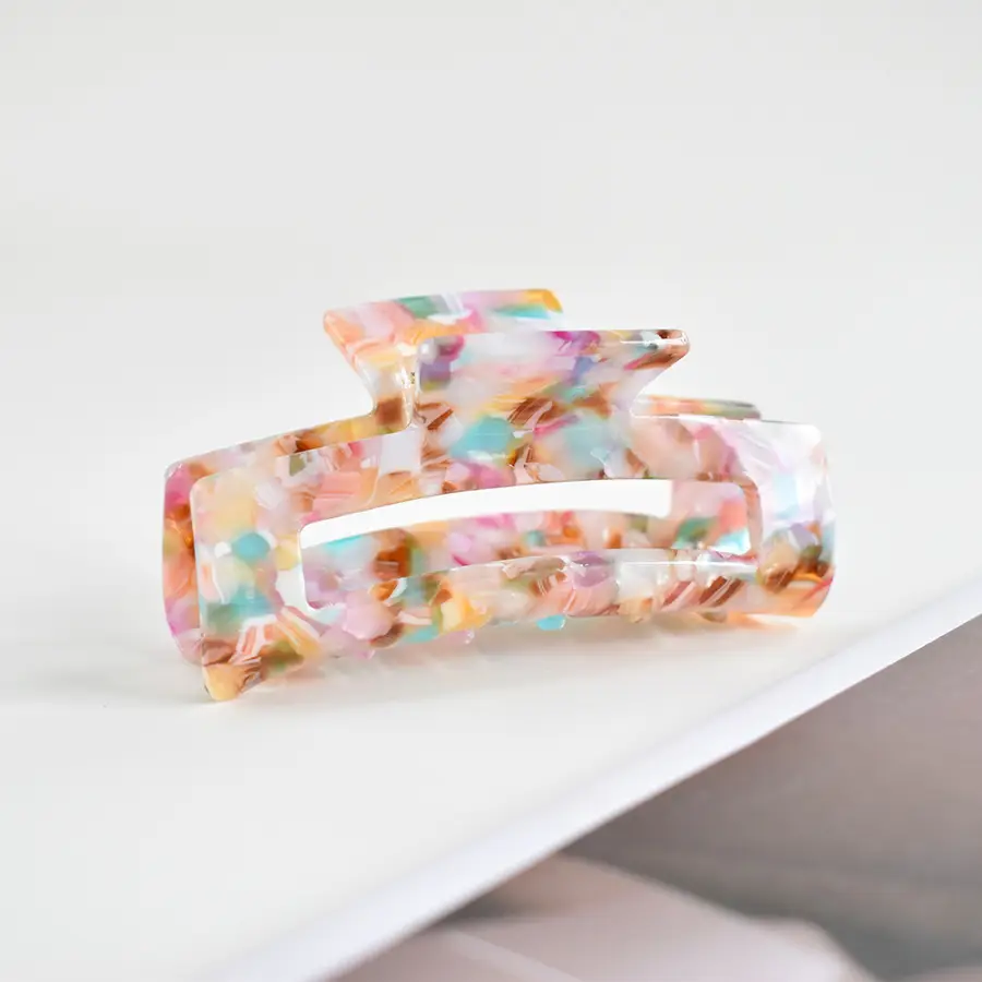 Blue Acrylic Hair Clip for Women Square Top Pony Tail