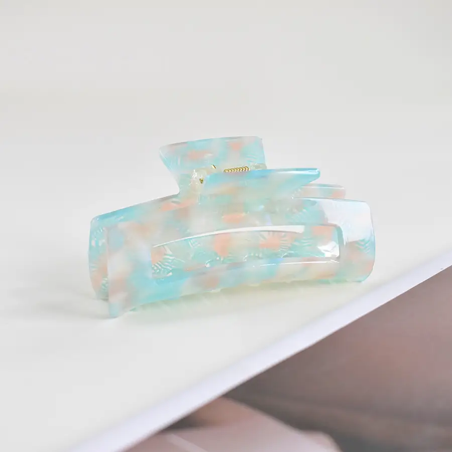 Blue Acrylic Hair Clip for Women Square Top Pony Tail