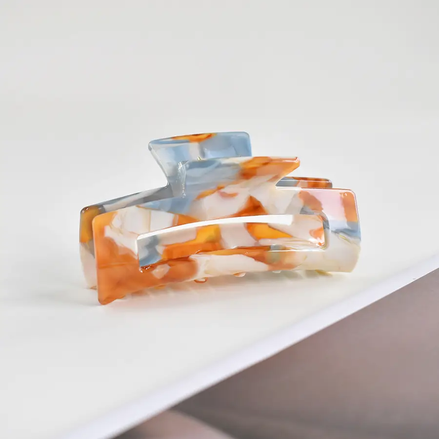 Blue Acrylic Hair Clip for Women Square Top Pony Tail