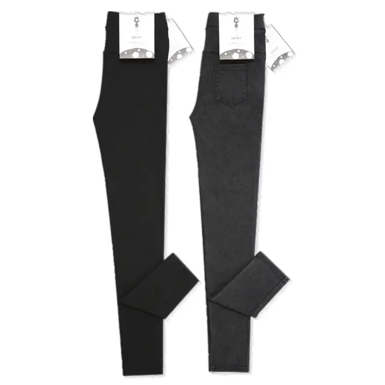Fleece Lined Black Faux Denim Leggings Women High Waist