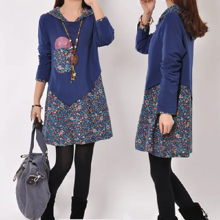 New Spring Women's Blue Floral Long Sleeve Kurta Set Large - Image 4