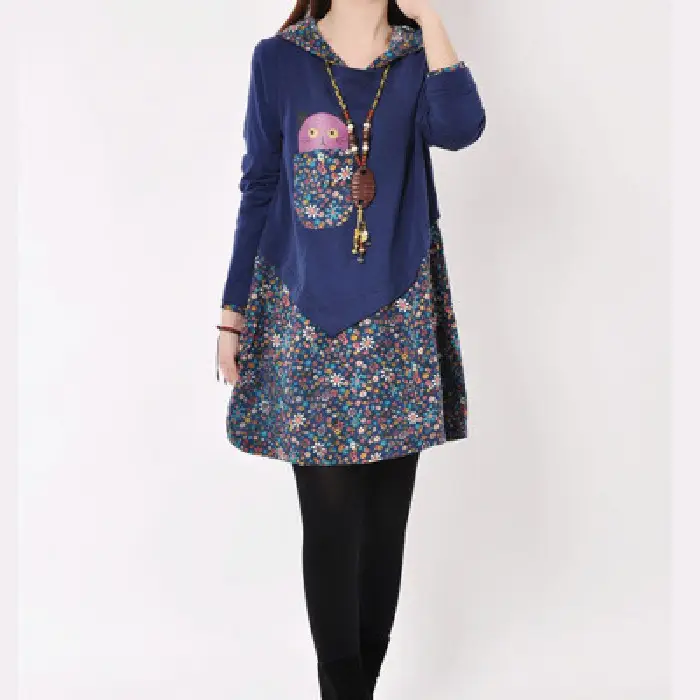 New Spring Women's Blue Floral Long Sleeve Kurta Set Large - Image 5