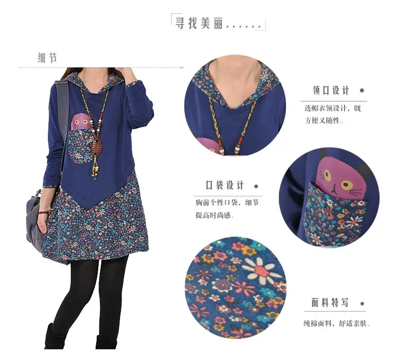 New Spring Women's Blue Floral Long Sleeve Kurta Set Large — feature 4