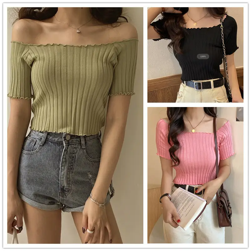 Women's One-Neck Knitted Short Sleeve T-Shirt