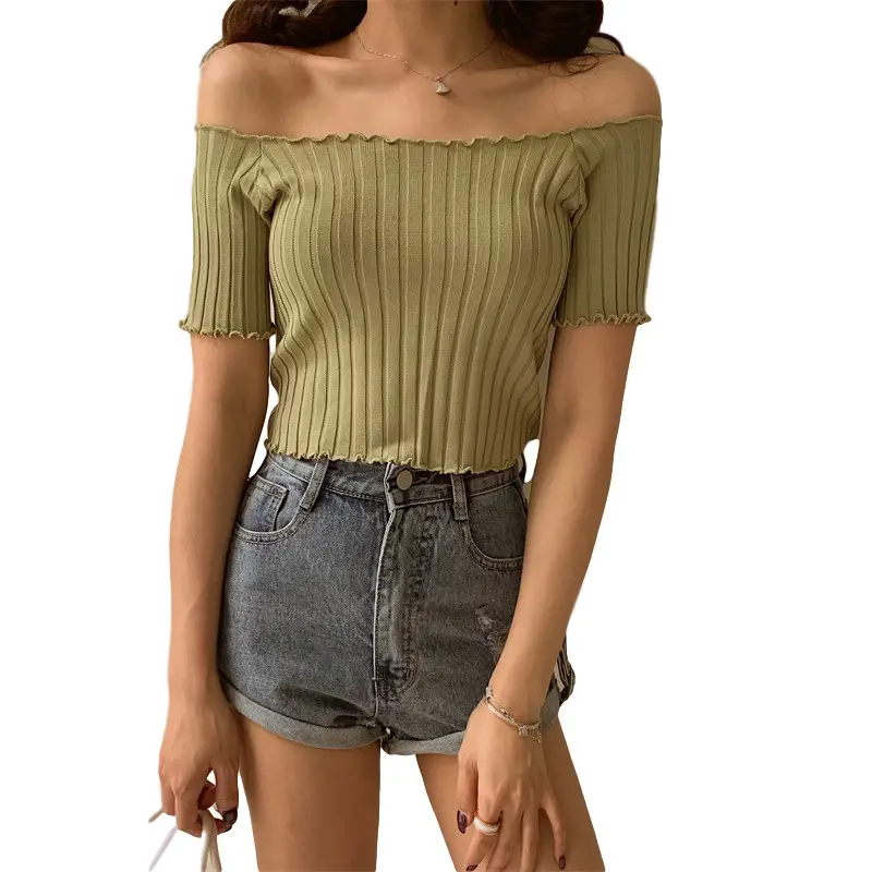 Women's One-Neck Knitted Short Sleeve T-Shirt