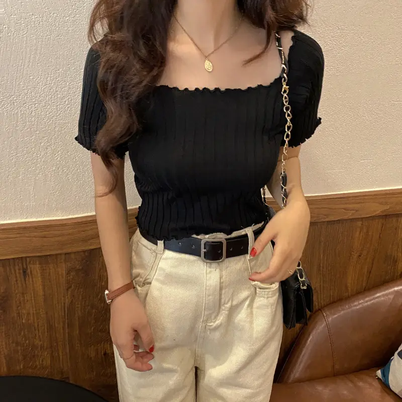 Women's One-Neck Knitted Short Sleeve T-Shirt — feature 10