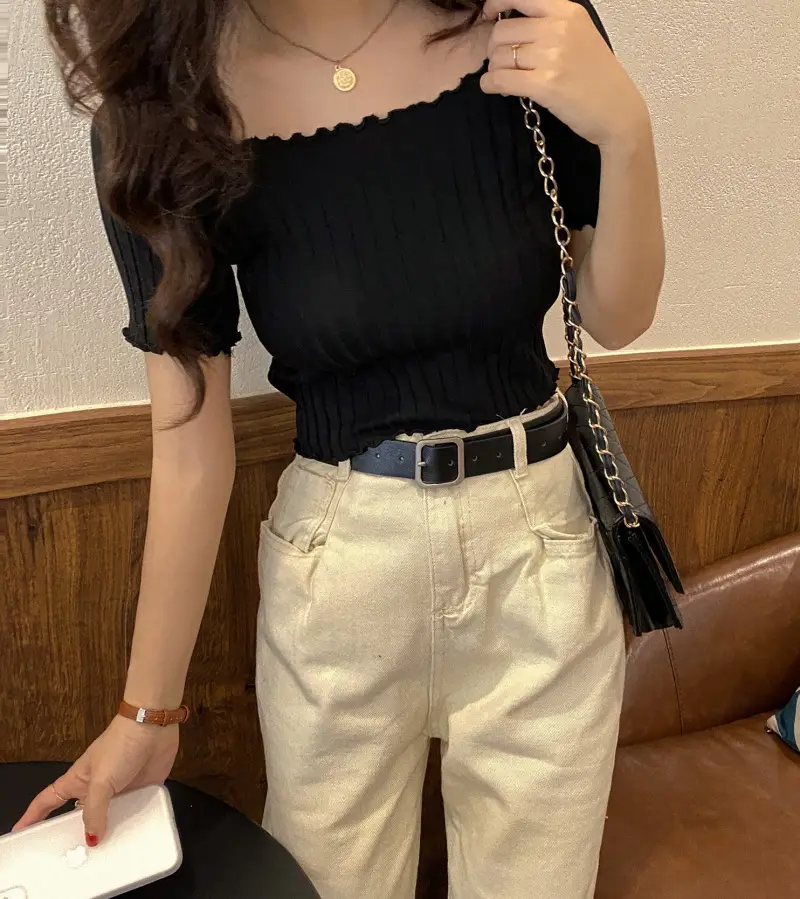 Women's One-Neck Knitted Short Sleeve T-Shirt — feature 11