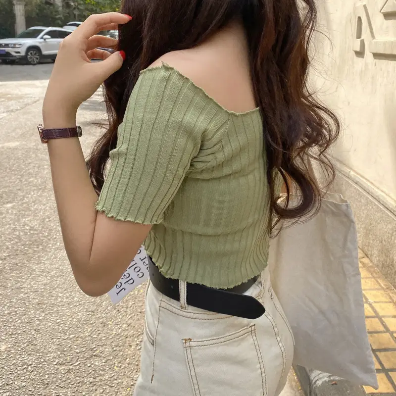Women's One-Neck Knitted Short Sleeve T-Shirt — feature 14
