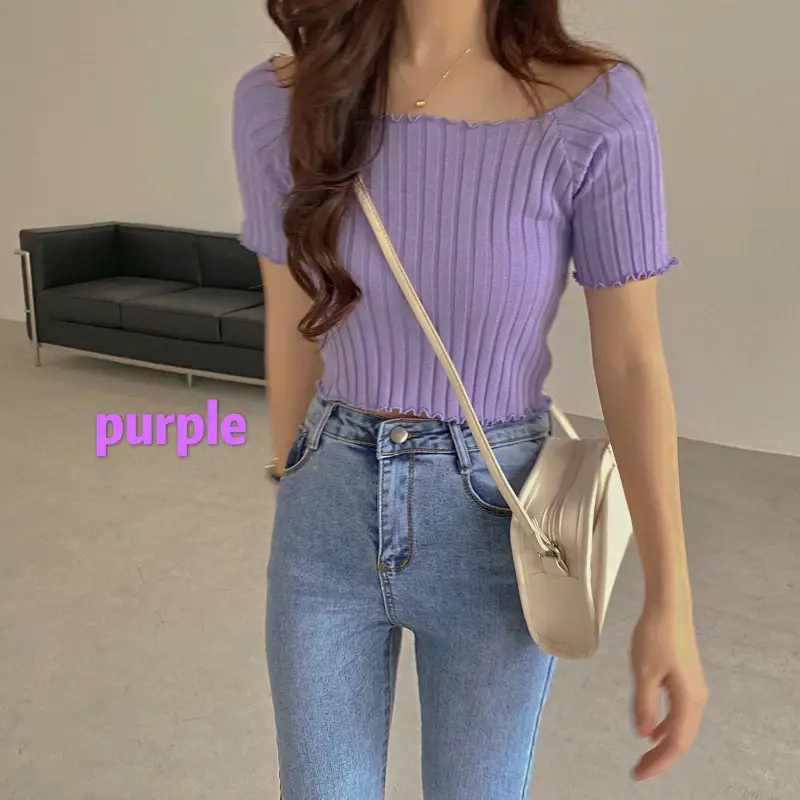 Women's One-Neck Knitted Short Sleeve T-Shirt — feature 5
