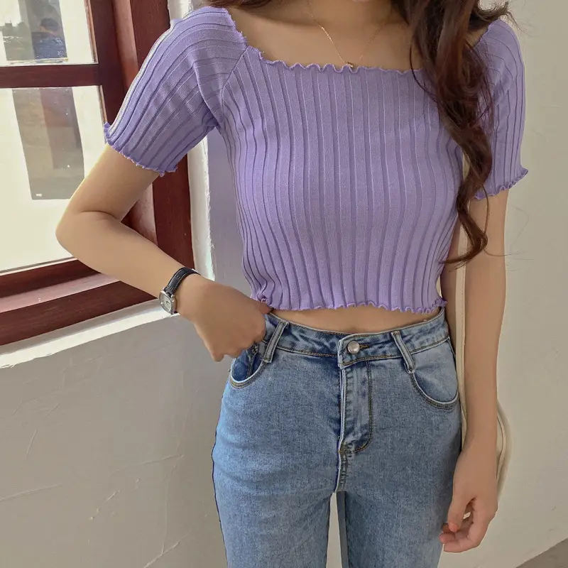 Women's One-Neck Knitted Short Sleeve T-Shirt — feature 6