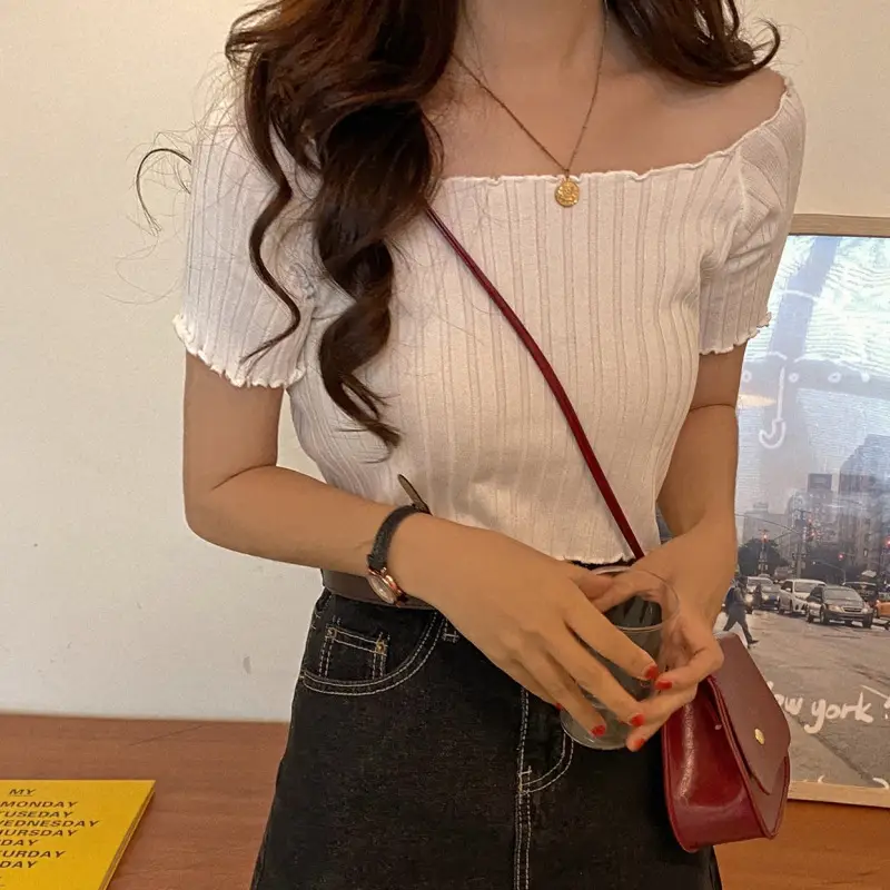 Women's One-Neck Knitted Short Sleeve T-Shirt — feature 9
