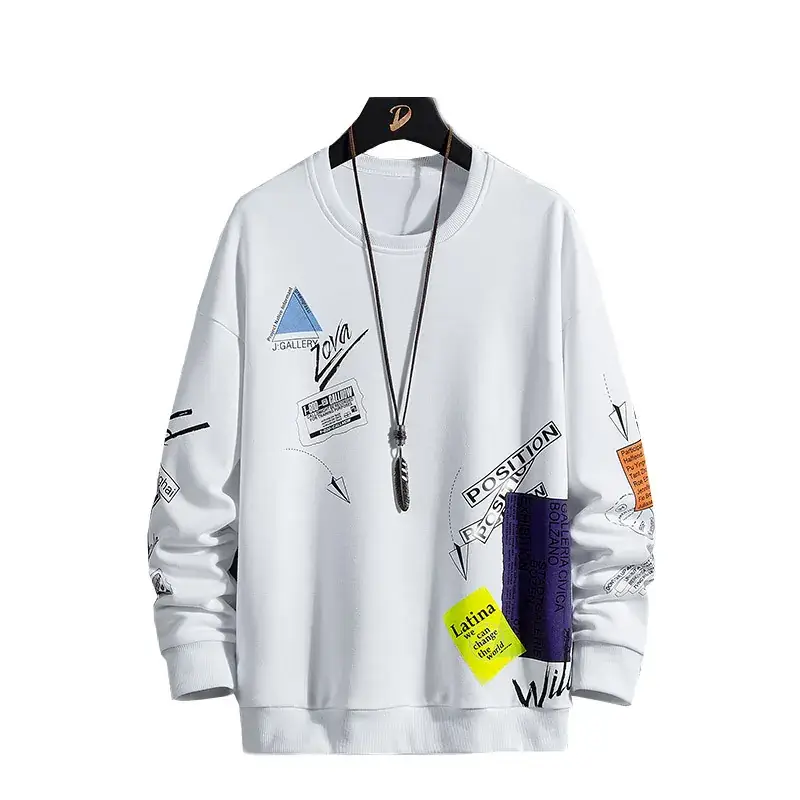 2025 Men's White Korean Style Sweatshirt with Printed Design - Image 5
