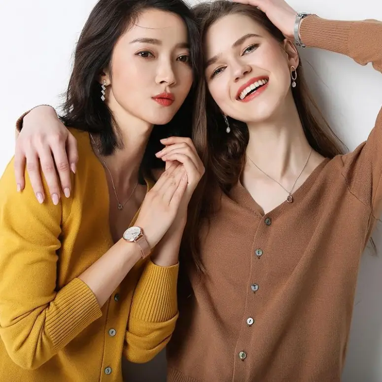 Women V-Neck Knitted Cardigan Brown Long Sleeve - Image 19