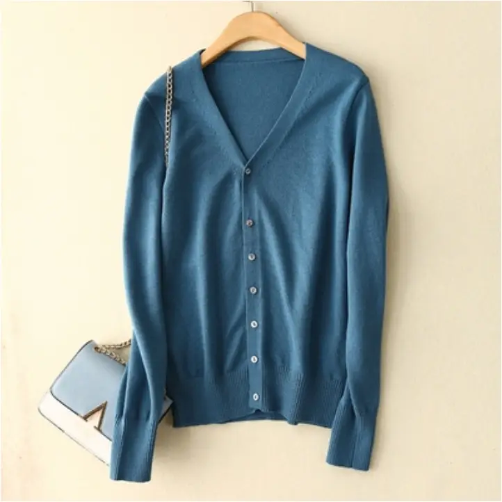 Women V-Neck Knitted Cardigan Brown Long Sleeve - Image 10