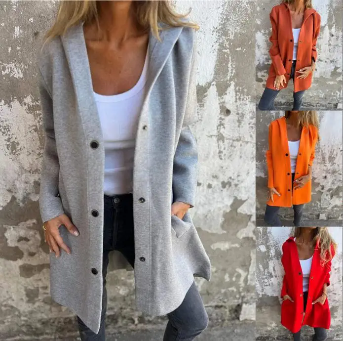 2025 Red Solid Color Single Breasted Hooded Jacket - Image 12