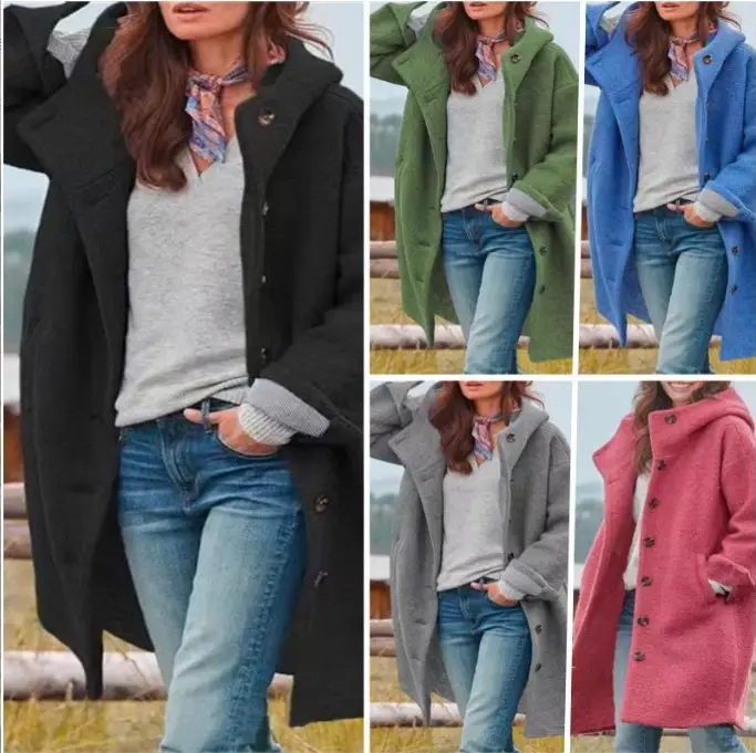 2025 Red Solid Color Single Breasted Hooded Jacket — feature 35