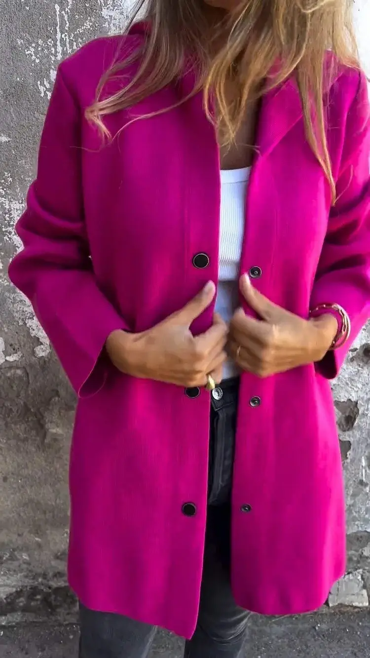 2025 Red Solid Color Single Breasted Hooded Jacket - Image 6