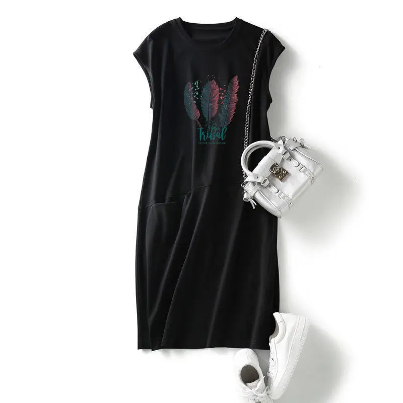 Women Printed Green T-Shirt Dress Mid Length Loose Slimming - Image 15