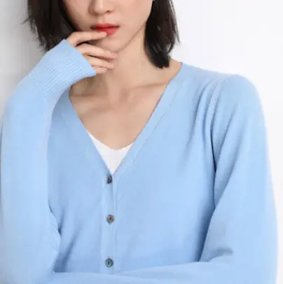 Women V-neck Knitted Cardigan Grey Large - Image 10