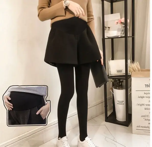 Pregnant Women Beige Wool Shorts Wide Leg Outdoor Wear — feature 14