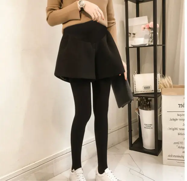 Pregnant Women Beige Wool Shorts Wide Leg Outdoor Wear — feature 20