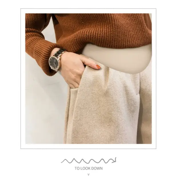 Pregnant Women Beige Wool Shorts Wide Leg Outdoor Wear — feature 21