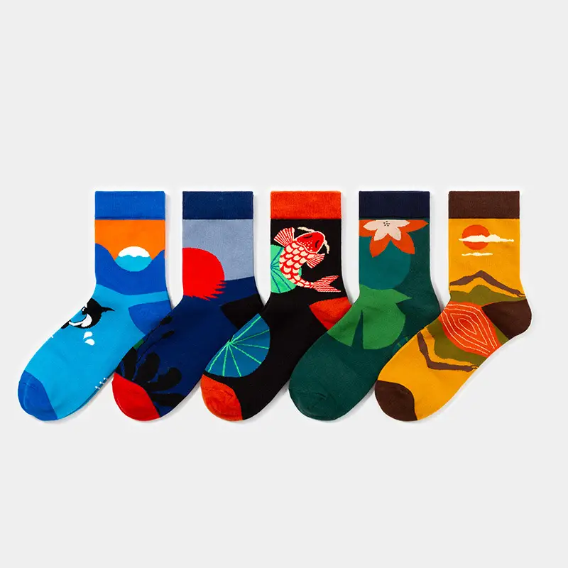 Socks Men's Trendy Mid-Tube Four Seasons Fashion Trend Original Trendy Socks Men's and Women's Cartoon Colorful Creative Street Trendy Brand Cotton Socks