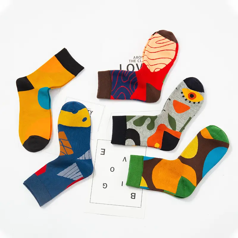 Socks Men's Trendy Mid-Tube Four Seasons Fashion Trend Original Trendy Socks Men's and Women's Cartoon Colorful Creative Street Trendy Brand Cotton Socks