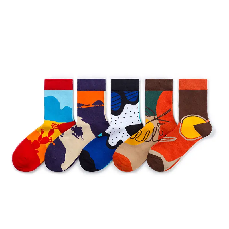 Socks Men's Trendy Mid-Tube Four Seasons Fashion Trend Original Trendy Socks Men's and Women's Cartoon Colorful Creative Street Trendy Brand Cotton Socks