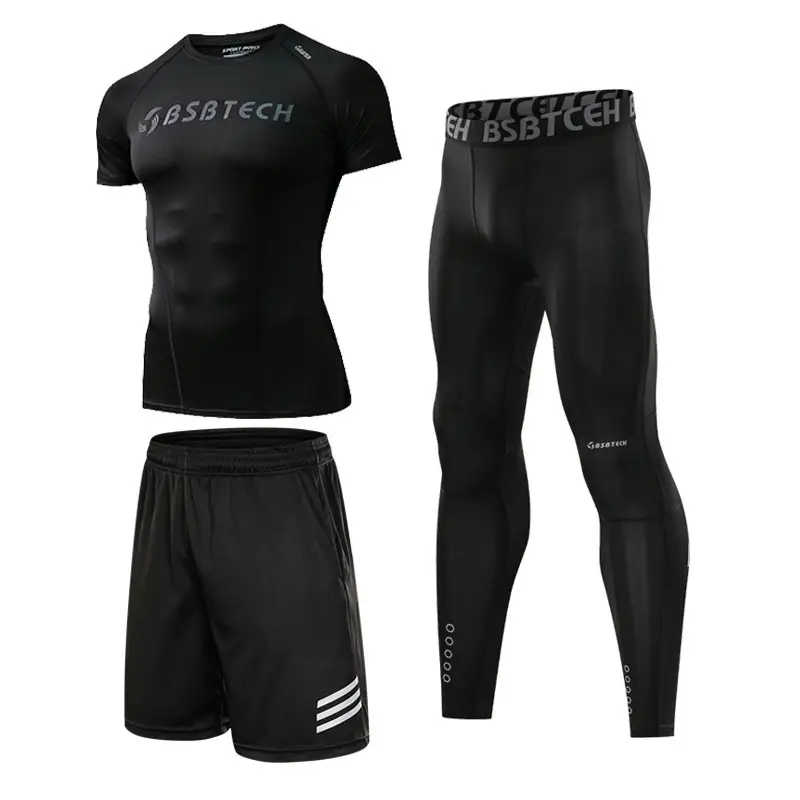 Men's Compression Fitness Pants Black Running Sports Set
