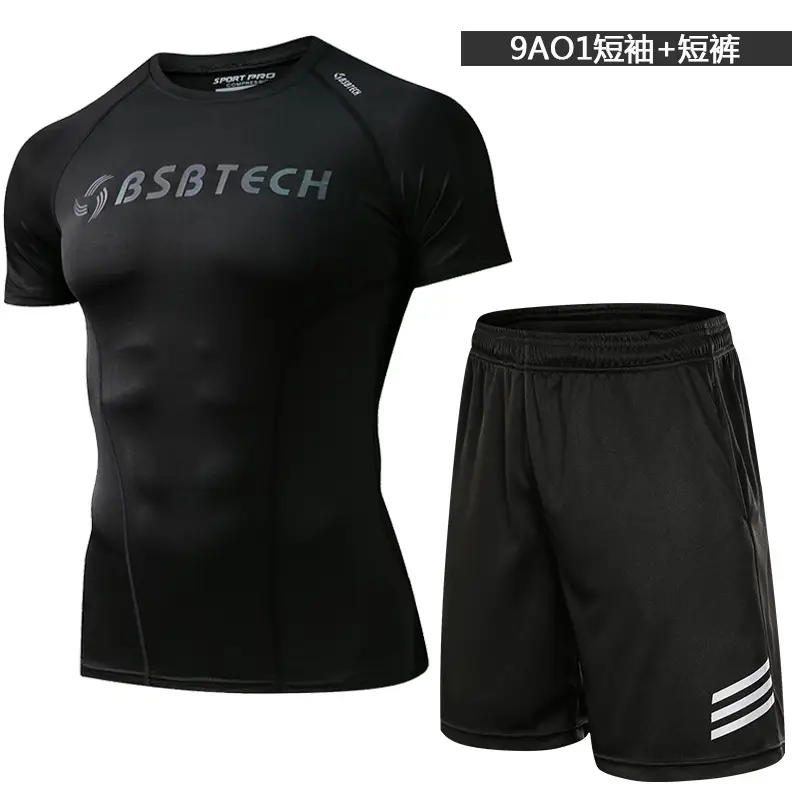 Men's Compression Fitness Pants Black Running Sports Set