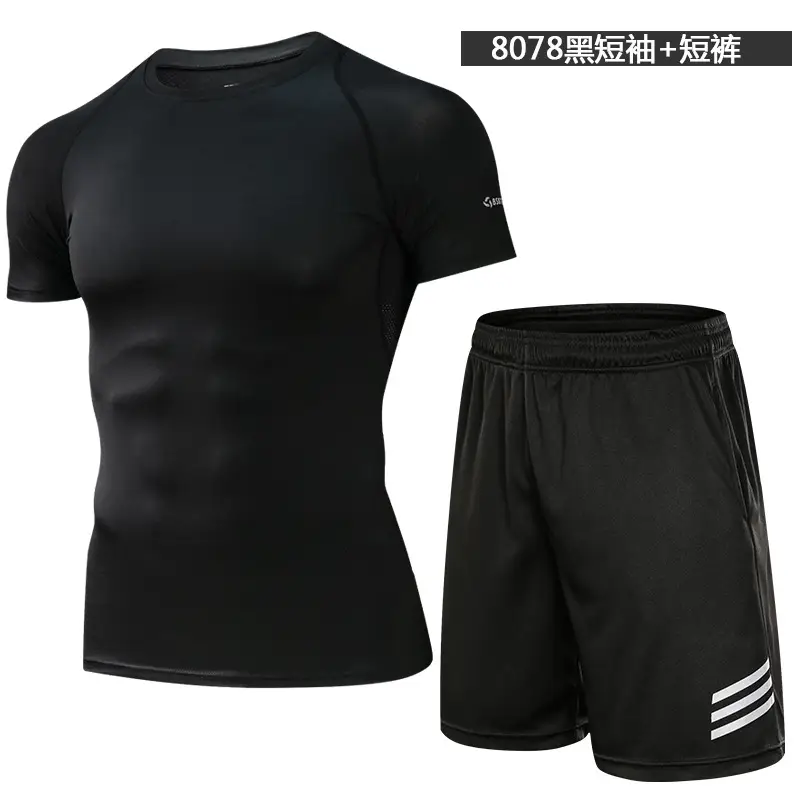Men's Compression Fitness Pants Black Running Sports Set