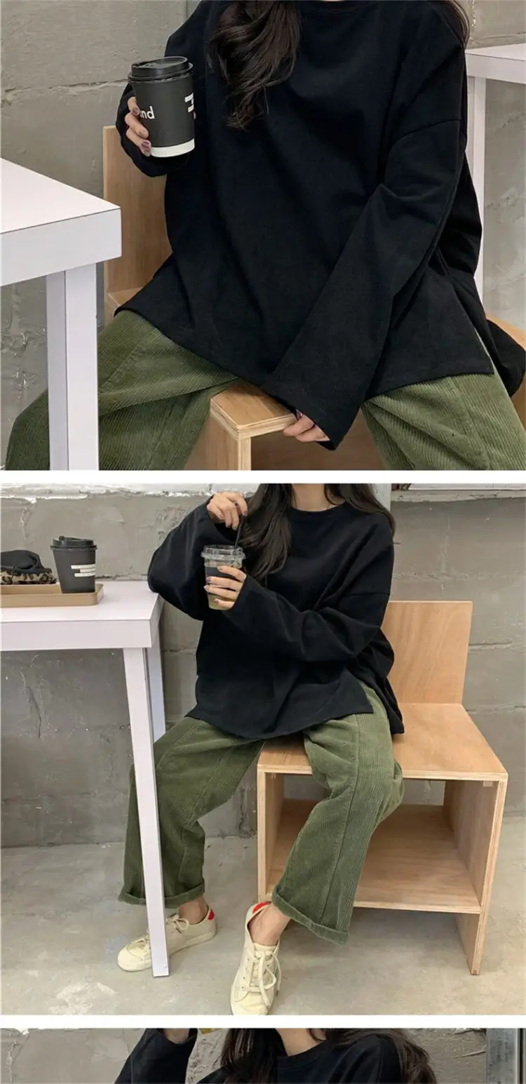 Women Long Sleeve T-Shirt Pink Korean Style Loose Fit — feature 10