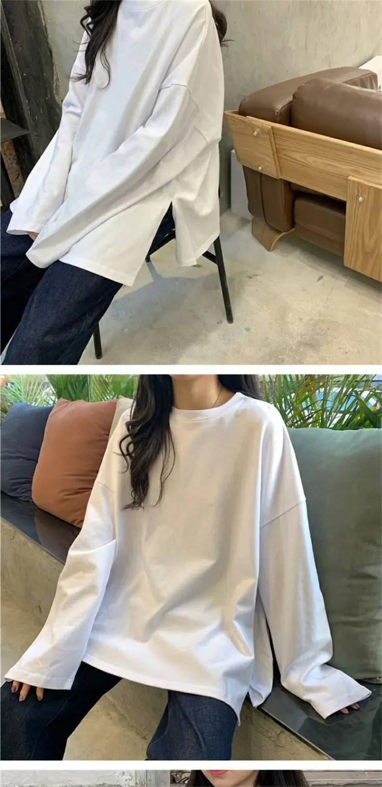 Women Long Sleeve T-Shirt Pink Korean Style Loose Fit — feature 12
