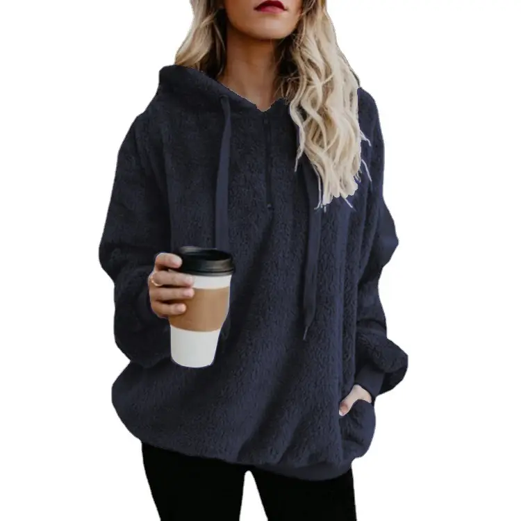 Women Grey Hooded Sweatshirt Long Sleeve Solid Color - Image 13