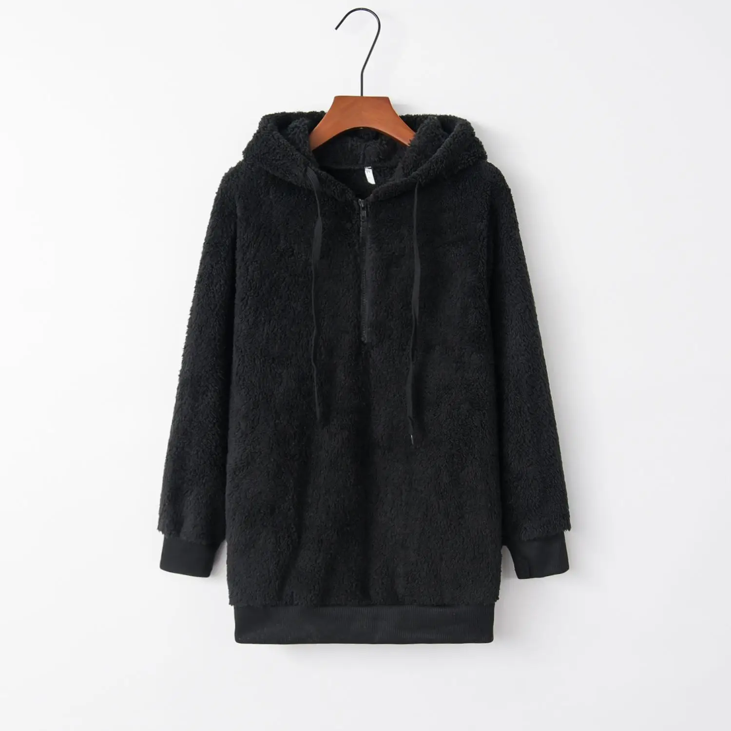 Women Grey Hooded Sweatshirt Long Sleeve Solid Color - Image 2