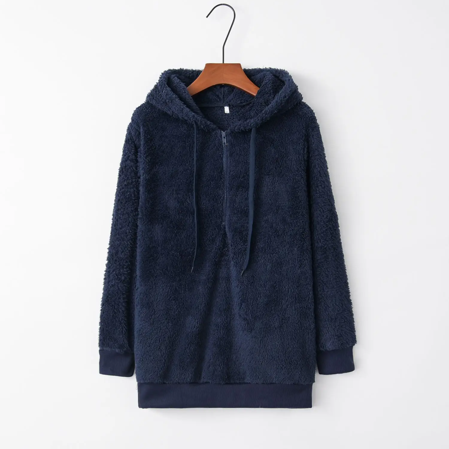 Women Grey Hooded Sweatshirt Long Sleeve Solid Color - Image 4