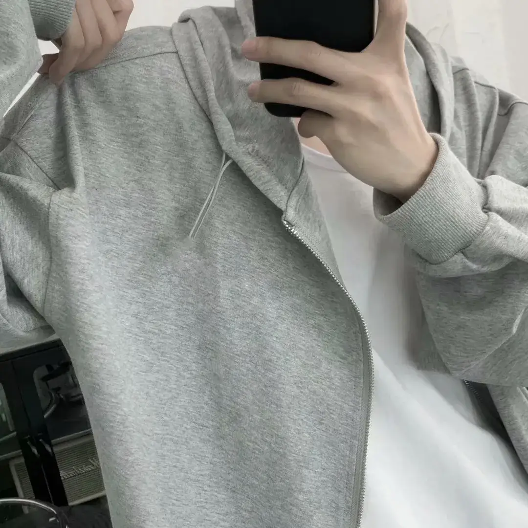 Men's Grey Hooded Lazy Sweater Jacket with Zip Front - Image 3