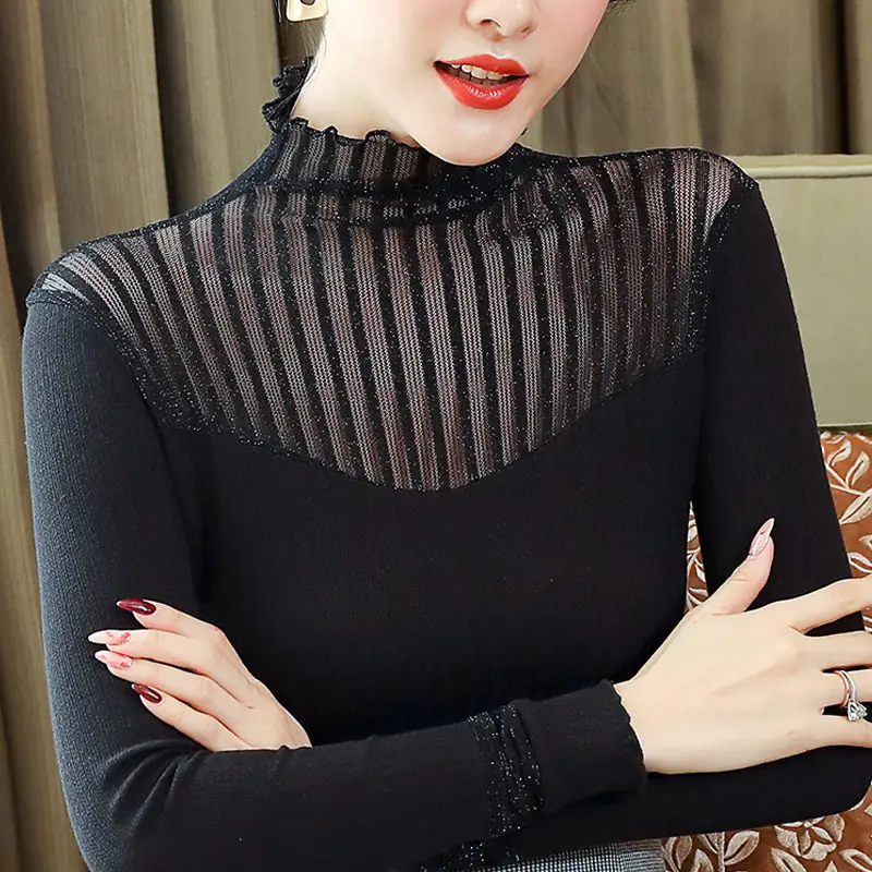 Women's Black Knitted Turtleneck Top 2024 Autumn - Image 3