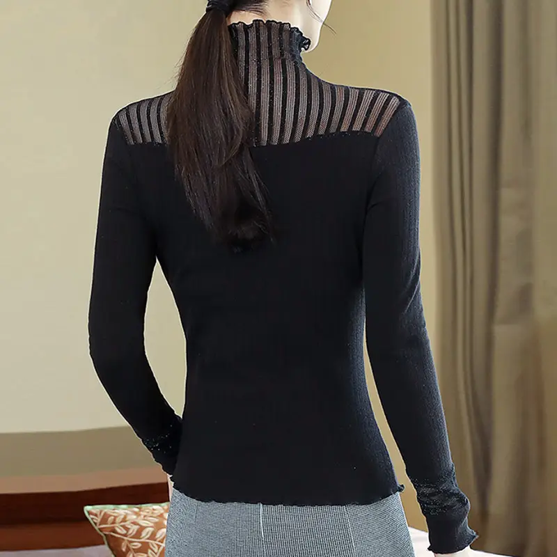 Women's Black Knitted Turtleneck Top 2024 Autumn - Image 6