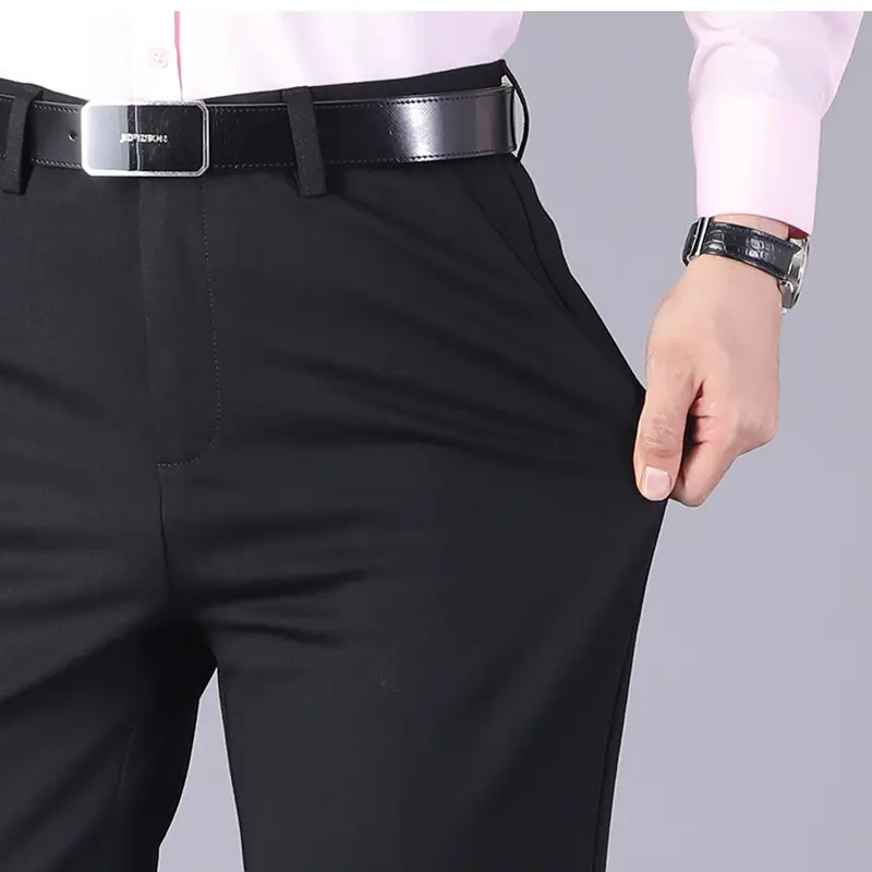 Men's Fleece Lined Business Pants Black Autumn Winter - Image 9