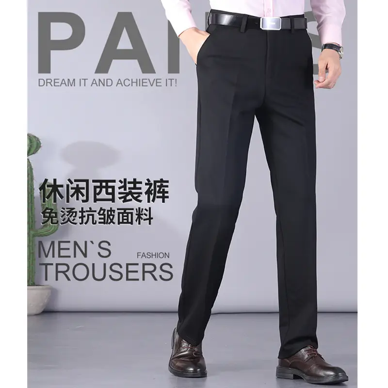 Men's Fleece Lined Business Pants Black Autumn Winter - Image 10