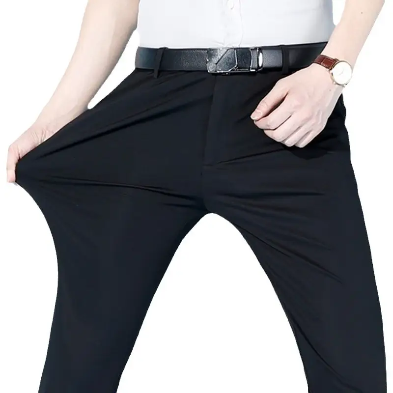 Men's Fleece Lined Business Pants Black Autumn Winter - Image 12